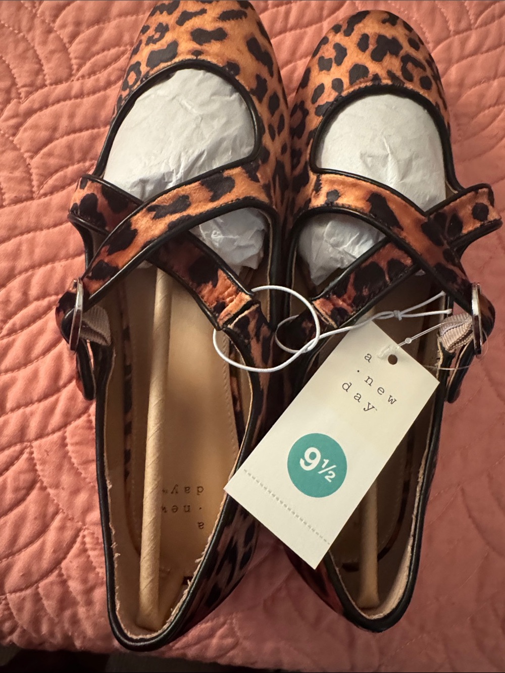 a new day Leopard Print Mary Jane Flats in Brown and Black 9 1/2
